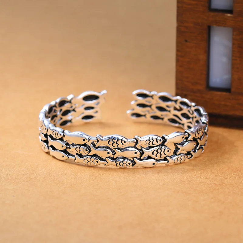 Foxanry Silver Charm Cuff Bracelet for Women Couples Thai Silver Fine Jewelry