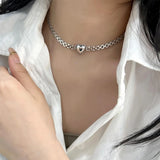 Foxanry Silver Chain Bracelet for Couples Vintage Love Heart Geometric Jewelry