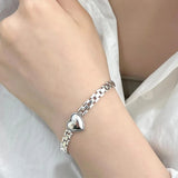 Foxanry Silver Chain Bracelet for Couples Vintage Love Heart Geometric Jewelry