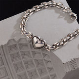 Foxanry Silver Chain Bracelet for Couples Vintage Love Heart Geometric Jewelry