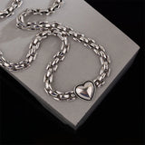 Foxanry Silver Chain Bracelet for Couples Vintage Love Heart Geometric Jewelry