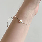 Foxanry Silver Daisy Flower Chain Bracelet for Women