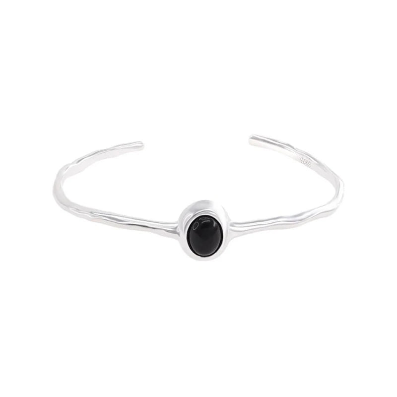 Foxanry Silver Ellipse Zircon Cuff Bracelet For Women Couples
