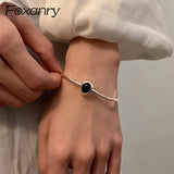 Foxanry Silver Ellipse Zircon Cuff Bracelet For Women Couples