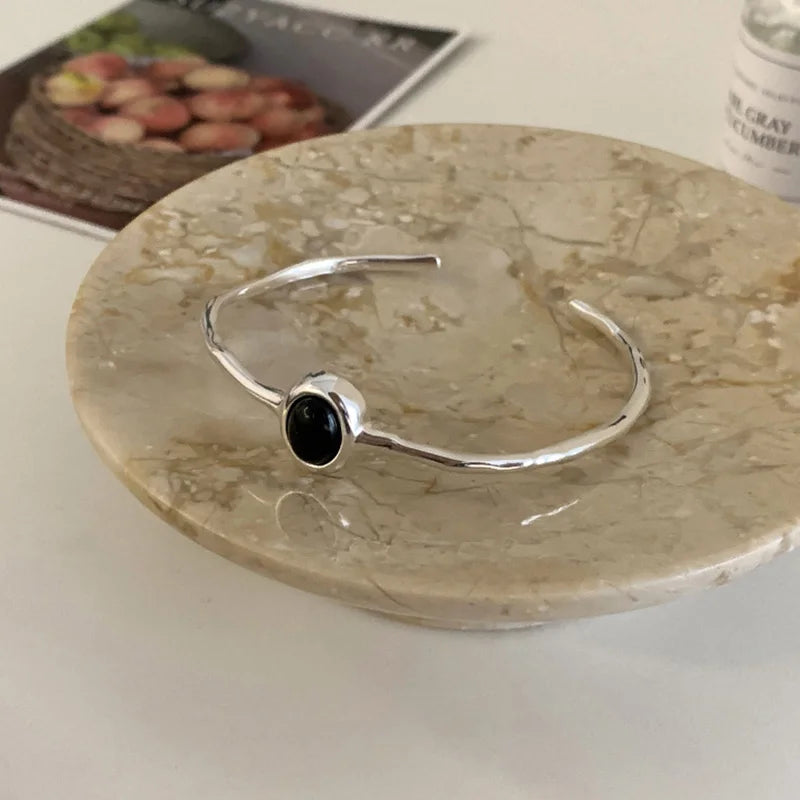 Foxanry Silver Ellipse Zircon Cuff Bracelet For Women Couples