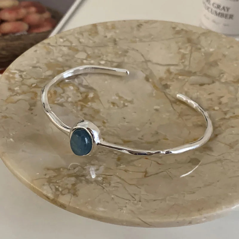 Foxanry Silver Ellipse Zircon Cuff Bracelet For Women Couples