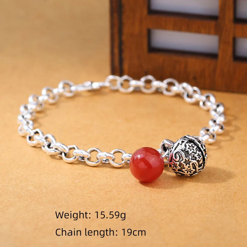 Foxanry Silver Bell Bracelet Vintage Chain Adjustable