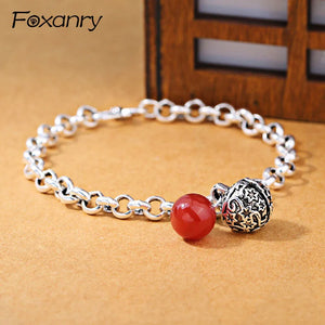 Foxanry Silver Bell Bracelet Vintage Chain Adjustable