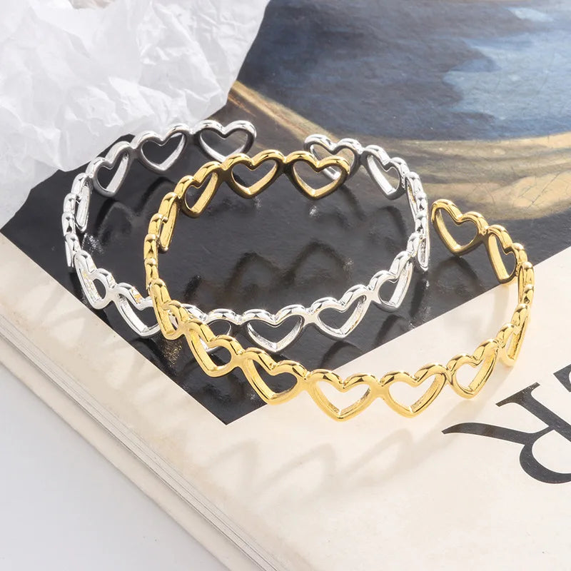 Foxanry Silver Open Bracelet for Women Vintage Couples Bangles