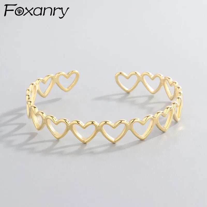 Foxanry Silver Open Bracelet for Women Vintage Couples Bangles