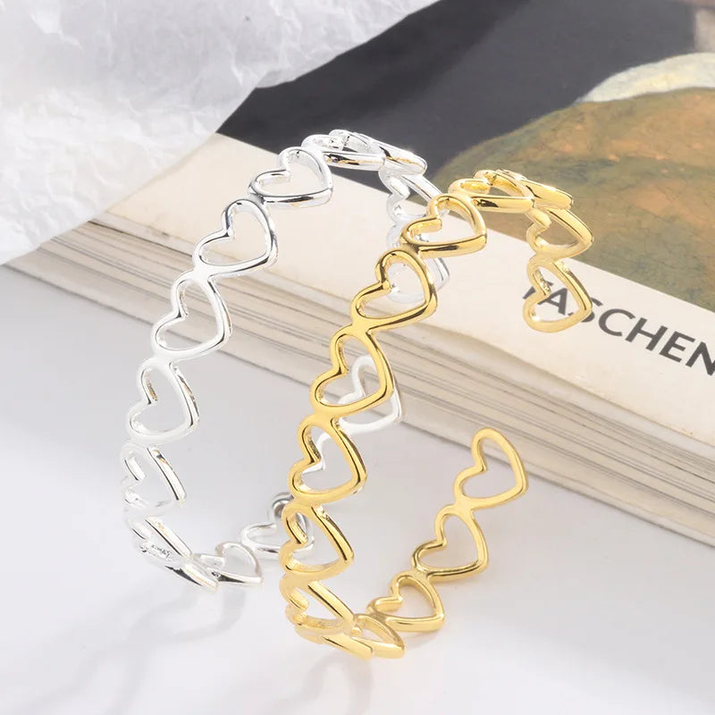 Foxanry Silver Open Bracelet for Women Vintage Couples Bangles