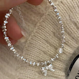 Foxanry Silver Pearl Chain Bracelet Women Wedding Accessories
