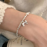 Foxanry Silver Pearl Chain Bracelet Women Wedding Accessories