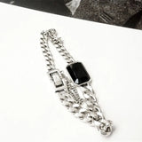 Foxanry Silver Punk Chain Bracelet for Women Zircon Hiphop Jewelry