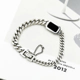 Foxanry Silver Punk Chain Bracelet for Women Zircon Hiphop Jewelry