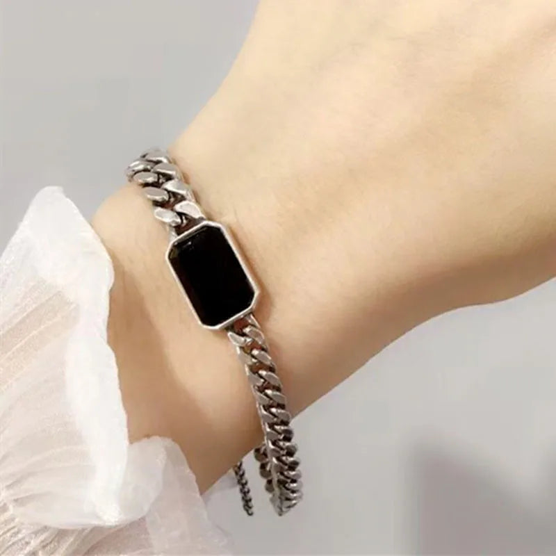 Foxanry Silver Punk Chain Bracelet for Women Zircon Hiphop Jewelry