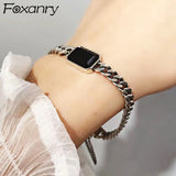 Foxanry Silver Punk Chain Bracelet for Women Zircon Hiphop Jewelry