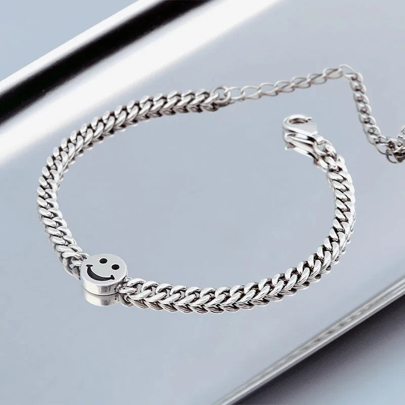 Foxanry Silver Smiley Face Bracelet for Women