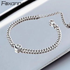 Foxanry Silver Smiley Face Bracelet for Women