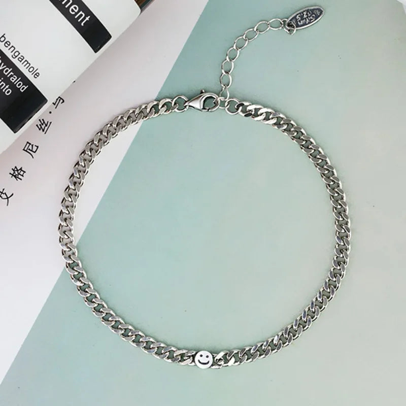 Foxanry Silver Smiley Face Bracelet for Women