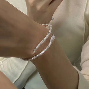Foxanry Silver Snake Cuff Bracelet for Women Couples Vintage Geometric