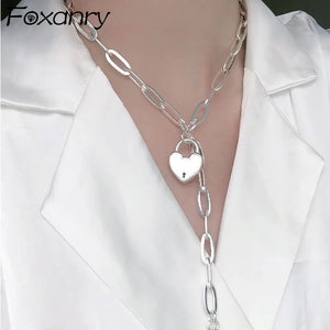 Foxanry Silver Sweater Necklace LOVE Heart Party