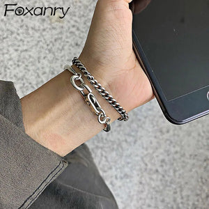 Foxanry Silver Chain Bracelet Women Vintage Lock Thai Silver Jewelry
