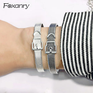 Foxanry Silver Vintage Cuff Bracelet for Women Couples