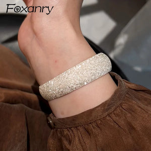 Foxanry Sparkling Zircons Wide Cuff Bracelet for Women