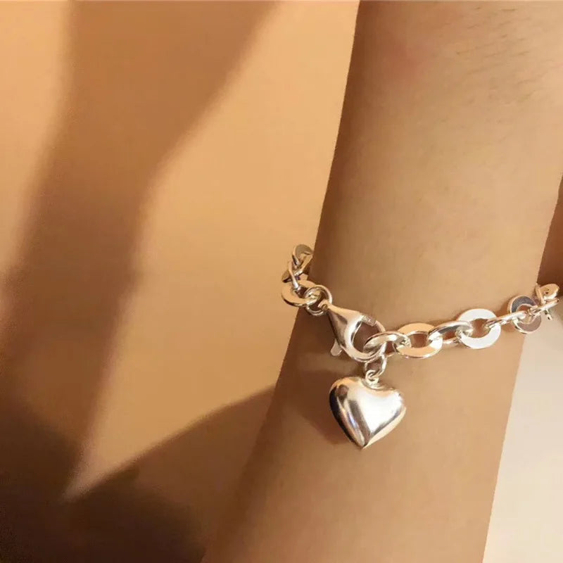 Foxanry Stamp Thick Chain Bracelet Punk Vintage LOVE Heart Tassel Jewelry