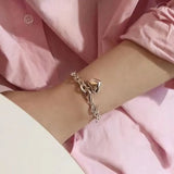 Foxanry Stamp Thick Chain Bracelet Punk Vintage LOVE Heart Tassel Jewelry
