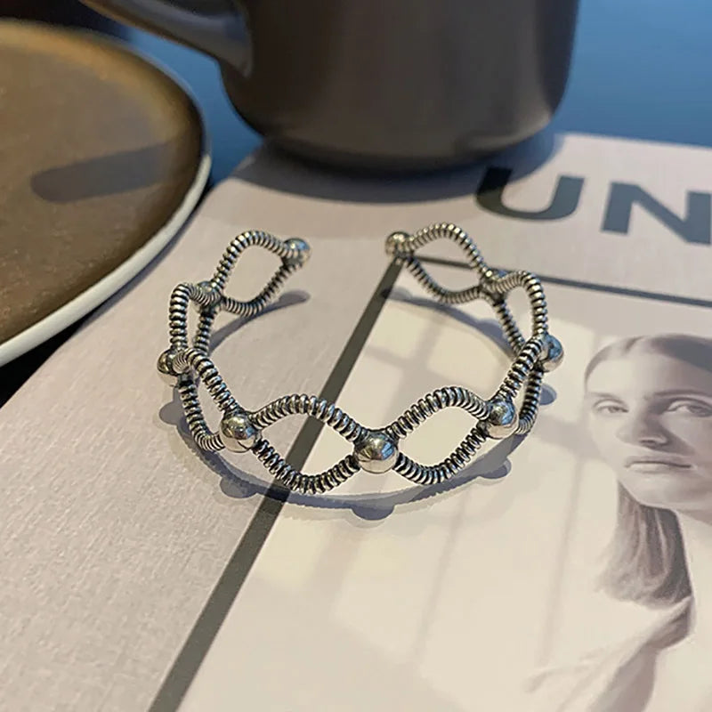 Foxanry Summer Silver Bracelet Cross Hollow Vintage Punk Jewelry