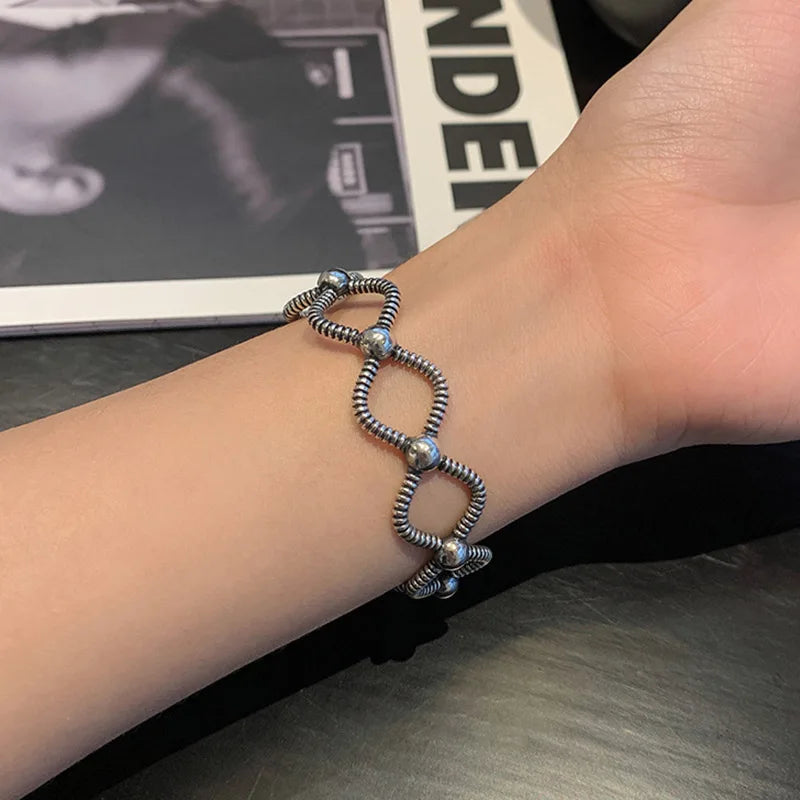 Foxanry Summer Silver Bracelet Cross Hollow Vintage Punk Jewelry