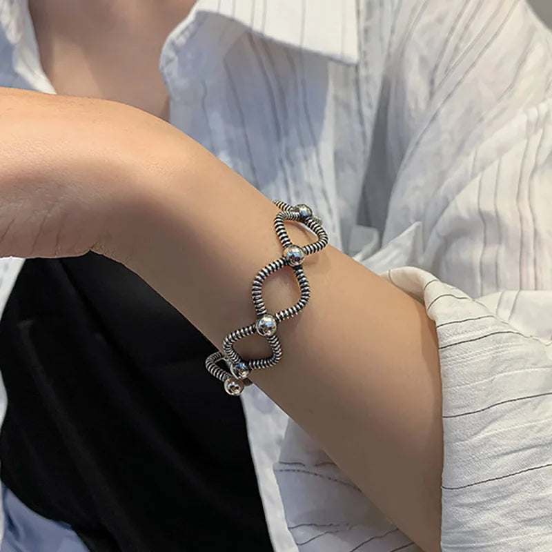 Foxanry Summer Silver Bracelet Cross Hollow Vintage Punk Jewelry