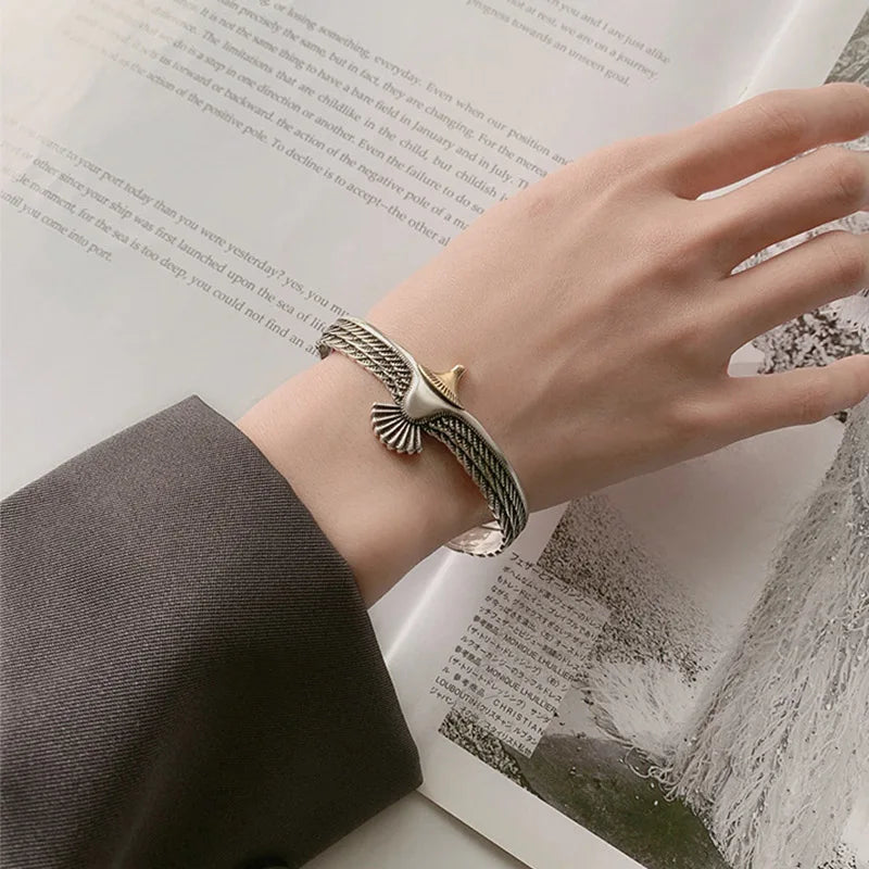 Foxanry Vintage Eagle Bracelet for Women Couples Creative Feather Geometric