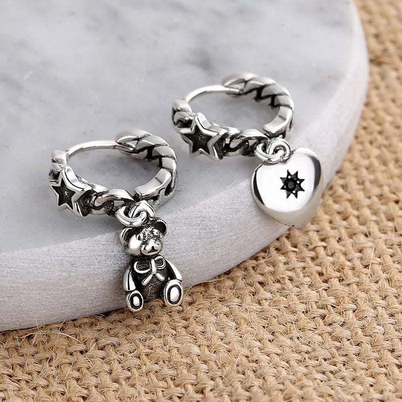 Foxanry Vintage Little Bear Asymmetric Long Earrings