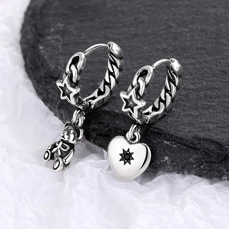 Foxanry Vintage Little Bear Asymmetric Long Earrings