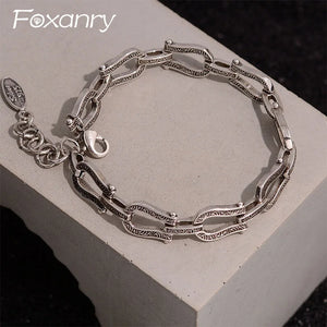 Foxanry Vintage Punk Chain Bracelets Hollow Geometry Jewelry