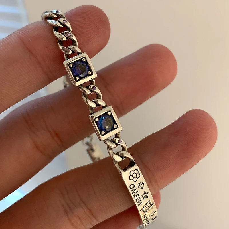 Foxanry Punk Chain Bracelets for Women Couples Zircons Graffiti Geometric