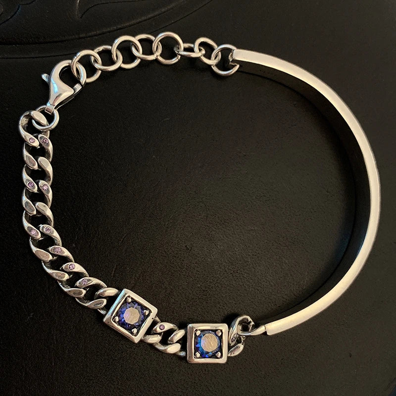 Foxanry Punk Chain Bracelets for Women Couples Zircons Graffiti Geometric