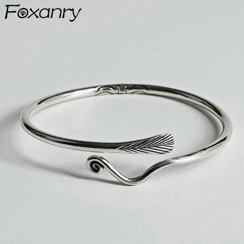 Foxanry Vintage Punk Silver Bracelet Peacock Feather Party Jewelry