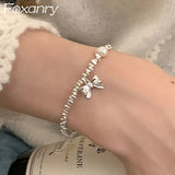 Foxanry Vintage Punk Silver Pearl Chain Bracelet Women Bow-knot Geometric