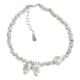 Foxanry Vintage Punk Silver Pearl Chain Bracelet Women Bow-knot Geometric