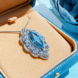 Foydjew Horse-eye Shape Zircon Sapphires Pendant Necklace Ring Set