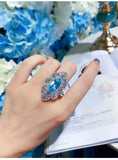 Foydjew Horse-eye Shape Zircon Sapphires Pendant Necklace Ring Set