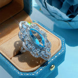 Foydjew Horse-eye Shape Zircon Sapphires Pendant Necklace Ring Set