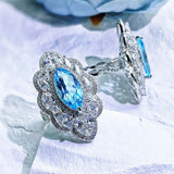 Foydjew Horse-eye Shape Zircon Sapphires Pendant Necklace Ring Set