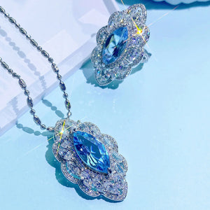 Foydjew Horse-eye Shape Zircon Sapphires Pendant Necklace Ring Set