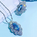 Foydjew Horse-eye Shape Zircon Sapphires Pendant Necklace Ring Set