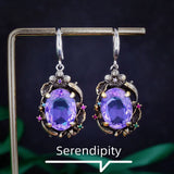Foydjew Italian Retro Lotus Jewelry Sets Purple Stone Pendant Earring Ring Set